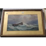 George Stanfield Walters - Sailing Barge anchored in Stormy Waters, watercolour with gouache, signed