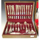 A plated King's pattern part canteen of cutlery, including table knives, forks, spoons, soup spoons,