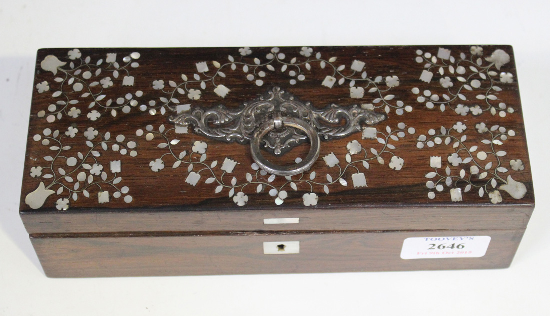 A 19th Century pressed brass framed wall mirror, height approx 44cm, and a Victorian rosewood and - Image 4 of 5