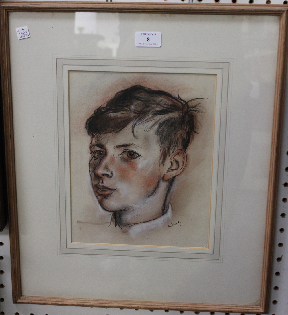 Patrick Ferguson Millard - 'Edward' (Portrait of the Boy), charcoal, sanguine and chalk, signed