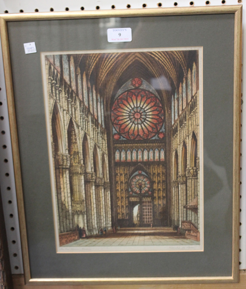 Gerald M. Burn - 'The Rose Window, Rheims', colour etching, signed and titled in pencil, approx 35cm