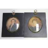 19th Century British School - Oval Miniature Portraits of a Lady and Gentleman, a near pair of