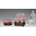 A Chinese rose quartz carving, early 20th Century, modelled as a seated Buddhistic lion with cub