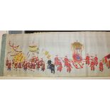 A Chinese ceremonial scroll painting, 19th Century, painted in gouache on silk with a long