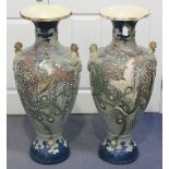 A large pair of Japanese earthenware floor vases, early 20th Century, each elongated ovoid body