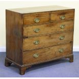 A George III mahogany chest of two short and three long drawers, on bracket feet, height approx