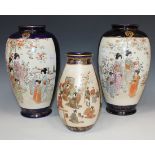 A Japanese Satsuma earthenware vase, Meiji period, the ovoid body painted and gilt with a scene of