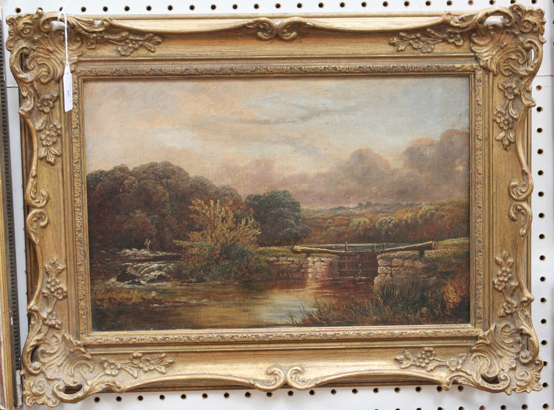 Late 19th/early 20th Century British School - View of a Canal Lock, oil on canvas, indistinctly