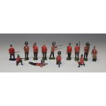 A collection of Britains lead bandsmen and other soldiers (playwear, paint chips and faults).