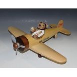 A modern Steiff teddy bear with wooden airplane, boxed, with certificate, together with two other