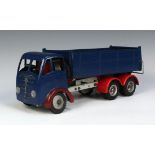 A Shackleton clockwork Foden F.G.6 tipper lorry, finished with blue cab and body, red mudguards