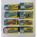 A collection of Corgi Toys cars, sports cars, commercial and farm vehicles, including a No. 436