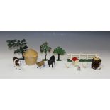 A collection of Britains and other lead farm animals, figures and accessories, including horse,