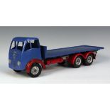 A Shackleton clockwork Foden F.G.6 flatbed lorry, finished with blue cab and flatbed and red