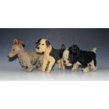 A Merrythought mohair dog with amber and black eyes and stitched snout, overall length approx