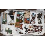 A collection of Britains and other lead farm animals, figures and accessories, including carts,