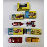 Five Corgi Toys vehicles, comprising a No. 66 Massey Ferguson 165 tractor, a No. 150s Vanwall, a No.