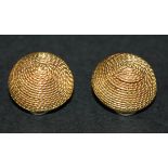 A pair of gold earclips, each in hemispherical wirework design, detailed '750', with a case.