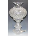 A Waterford cut glass table lamp base and shade of baluster form with hobnail, facet and slice cut