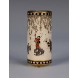 A Japanese Satsuma earthenware miniature vase by Yabu Meizan, Meiji period, the cylindrical body
