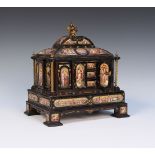 A late 19th Century Viennese enamel, gilt metal mounted and ebonized table cabinet, the gilt