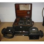 A pair of 19th Century coaching lamps (faults), together with a Short Wave Tuner Mark III.