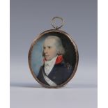 Late 18th/early 19th Century British School - Oval Miniature Portrait of an Officer wearing a Blue