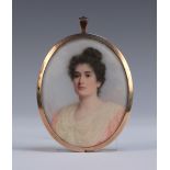 Mary Josephine Gibson - Oval Miniature Head and Shoulders Portrait of a Lady, watercolour on