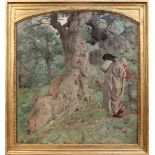 Denis William Eden - Pilgrim in a Woodland, early 20th Century oil on canvas, indistinctly signed,