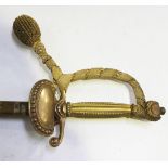 A George VI court sword by Wilkinson with straight oval section blade, length approx 81cm, gilded