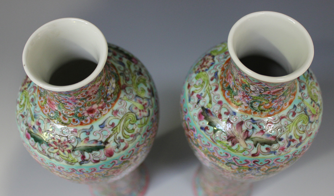 A pair of Chinese famille rose enamelled porcelain meiping, mark of Qianlong but Republic period, - Image 4 of 4
