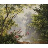 René Charles Edmond His - 'Les Rameaux et les Fleurs' and 'Le Trou d'Eau Tranquille', a pair of oils