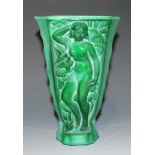 An Art Deco malachite glass vase, in the manner of Heinrich Hoffmann, of octagonal tapering form,