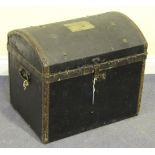 A late 19th Century metal bound domed trunk with a fitted interior, width approx 57cm.