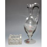 A Lalique clear and frosted glass Soudan pattern cendrier, of square form with frosted and clear