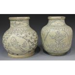 Two Vietnamese blue and white pottery vases/jars, possibly from the Hoi An Cargo, both of stout