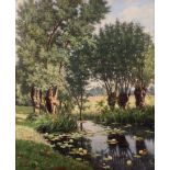 Henri Biva - 'River Scene in Spring, France', late 19th/early 20th Century oil on canvas, signed