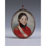 Early 19th Century British Provincial School - Oval Miniature Half Length Portrait of a Lieutenant
