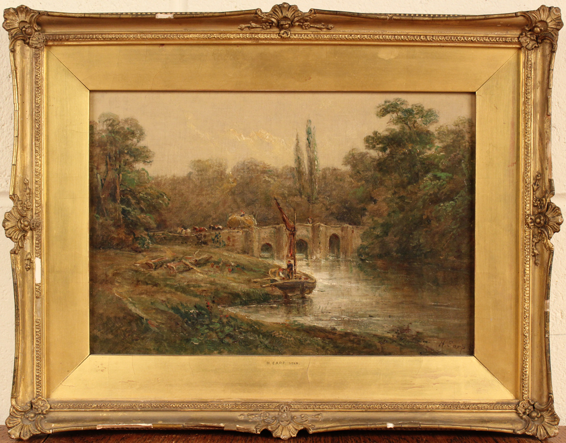 Henry Earp Senior - View of Stopham Bridge, Sussex, oil on canvas, signed, approx 21.5cm x 31.5cm,