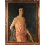 David Neave - 'Portrait of Woman wearing Pink Dress' (Portrait of Phyllis Mary Still), oil on