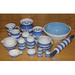 A collection of T.G. Green & Co blue and white Cornish kitchen ware, comprising a 'Milk' measuring