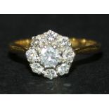 A gold, platinum and diamond nine stone cluster ring, claw set with the principal circular cut