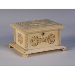 A Chinese Canton export ivory box, mid-19th Century, of rectangular form, the hinge lid and sides