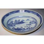 A Chinese blue and white export porcelain oval bowl, early 19th Century, the centre of interior