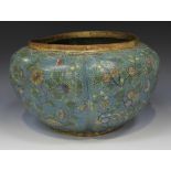 A Chinese cloisonné jardinière, Jiaqing period, the quatrelobed body decorated with birds and
