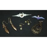 A pair of Victorian drop shaped pendant earrings, the tops with wire fittings, a pair of imitation