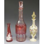 A Bohemian white flash overlay clear glass scent bottle and stopper, late 19th Century, with