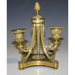 A 19th Century French cast ormolu twin branch desk candelabrum, the central spiral fluted stem