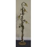 A modern Art Nouveau style wrought metal lamp in the form of a plant with five lights, height approx