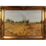 Michael Strang - View of a Cornfield, oil on canvas, signed and dated '83, approx 49cm x 75cm,